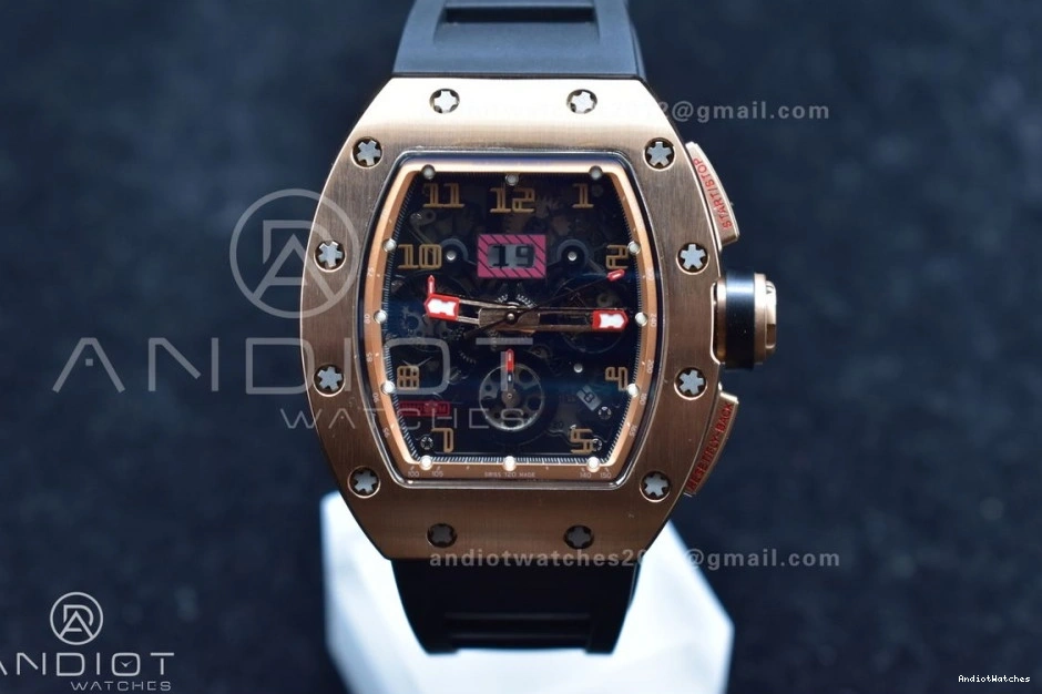 Strap Rubber Dial Best Chrono KVF RM011 1021 AllSeason Black A7750 RG on Black Edition Crystal V 1:1 1224